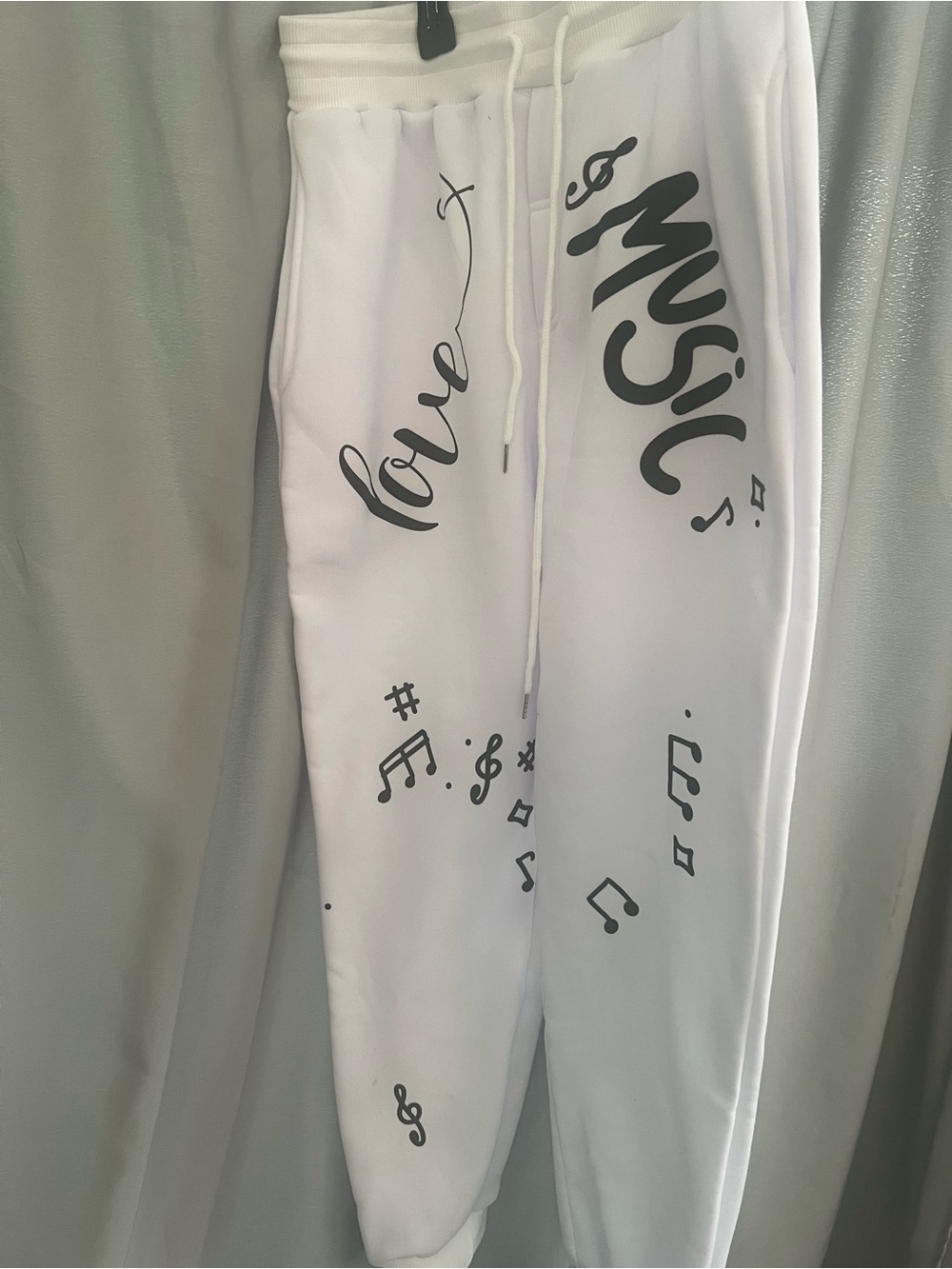 White 'Love Music' Graphic Jogger Track Pants